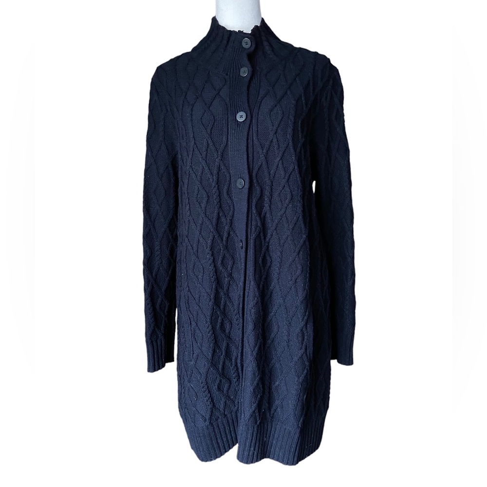J. Jill Cotton Blend Cable Knit Button Front Sweater Cardigan Navy Petite M